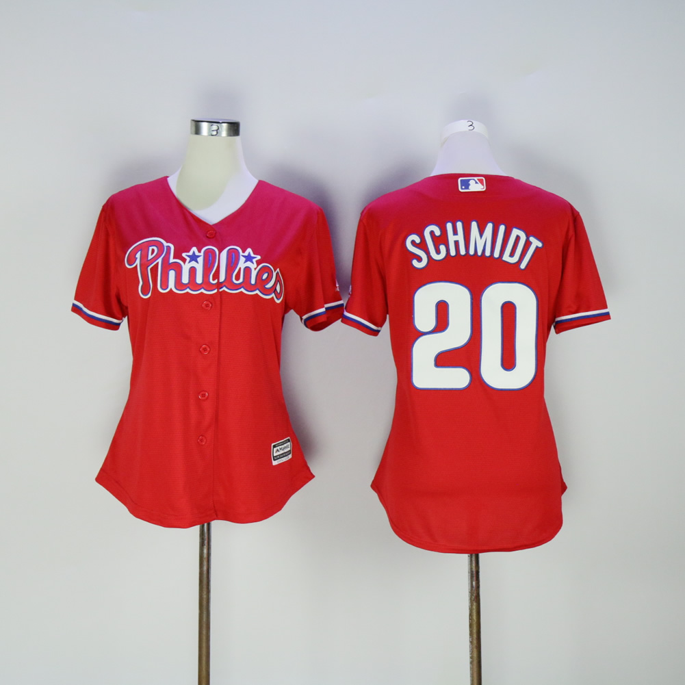 Women Philadelphia Phillies #20 Schmidt Red MLB Jerseys->women mlb jersey->Women Jersey